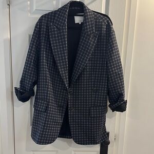 Tibi Checkered Blazer in Black and Gray